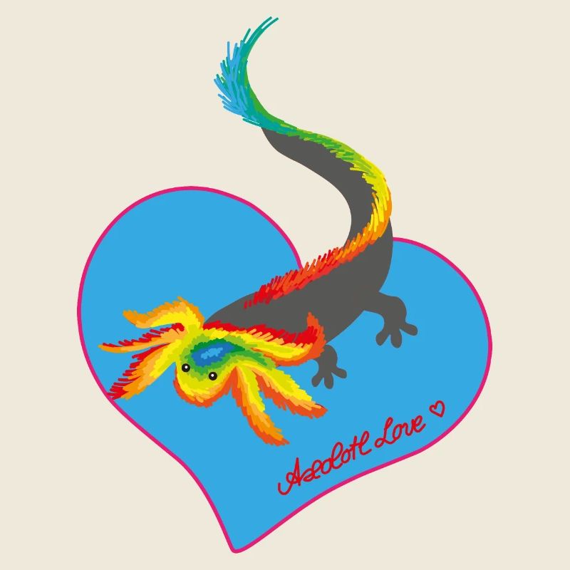 Motif de cœur d’axolotl arc-en-ciel