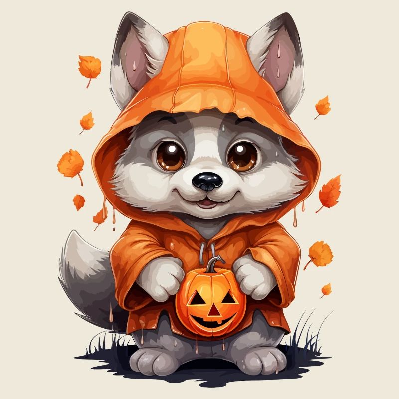 Mignon loup d’Halloween avec lanternes de citrouille