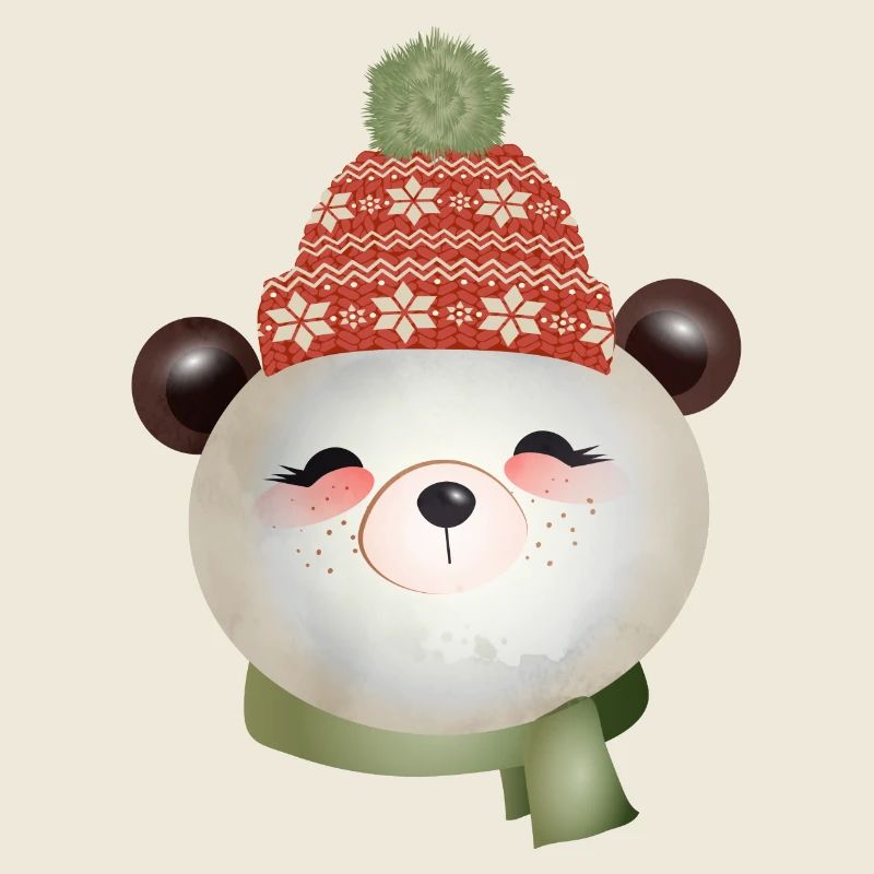 Ours panda mignon avec chapeau pompon en hiver
