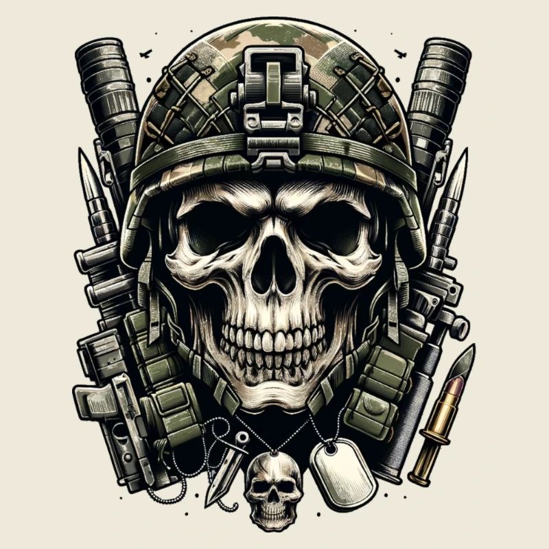 Crâne de guerrier : armé et prêt