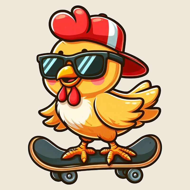 poulet poule coq planche à roulettes bande dessinée dessin animé