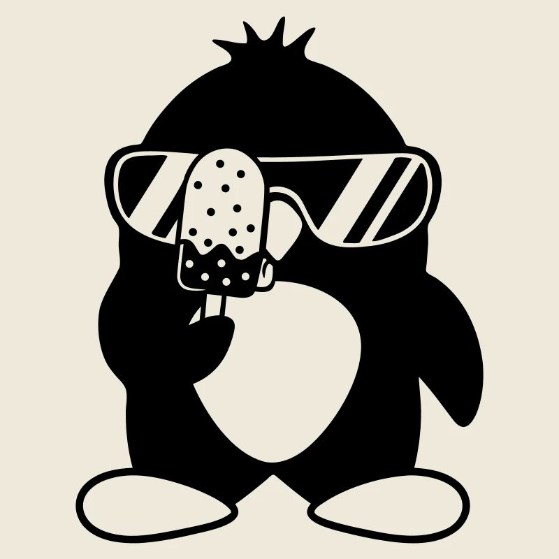 Pinguin schleckt Eis am Stiel isst Eiscreme lecker