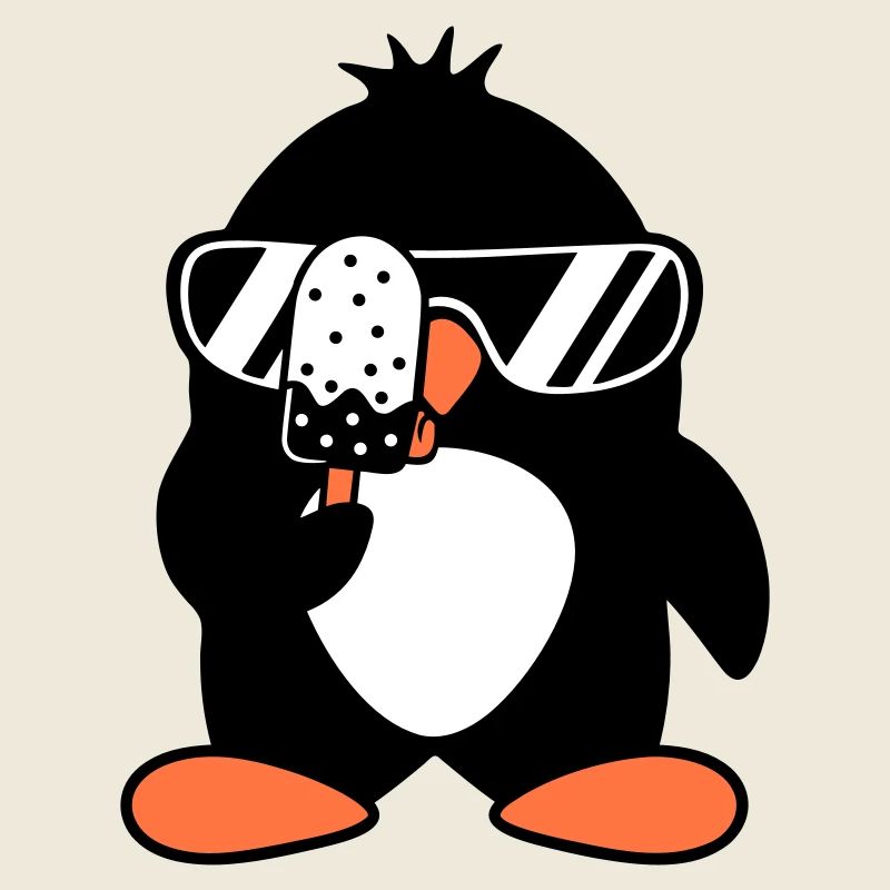 Pinguin schleckt Eis am Stiel isst Eiscreme lecker