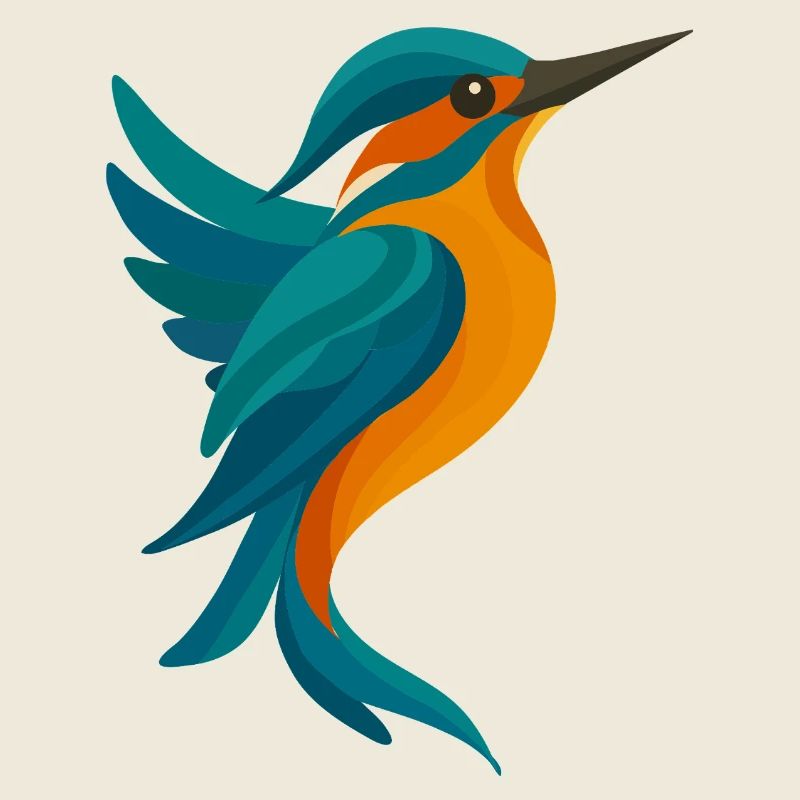 Stylized Kingfisher Elegant Shape in Blue-Orange