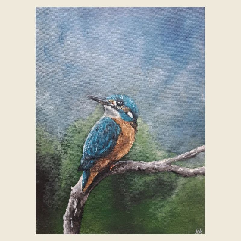 Lebendiger Eisvogel auf Ast Kunstwerk