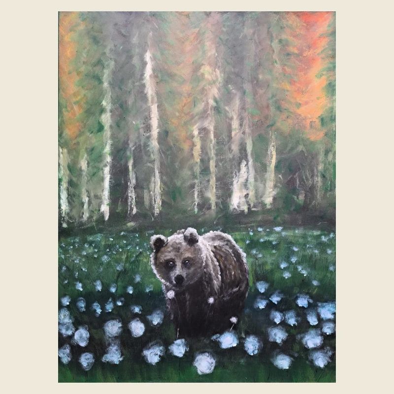 Ours dans la scène de forêt enneigée