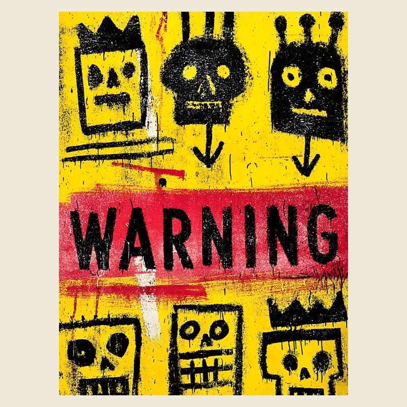 Expressionist Skull Art with Warning Message