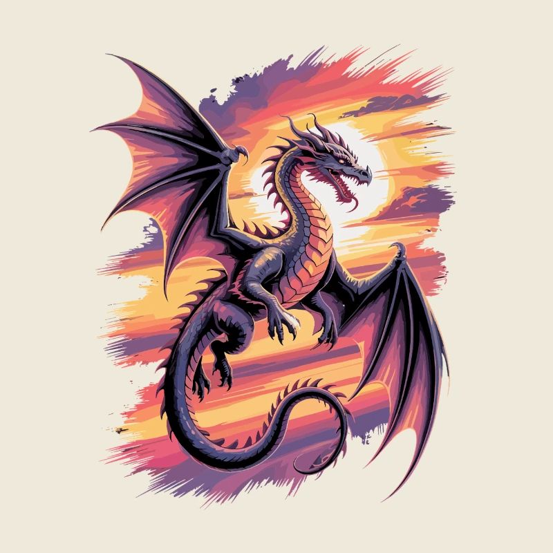 Fantasy dragon at sunset