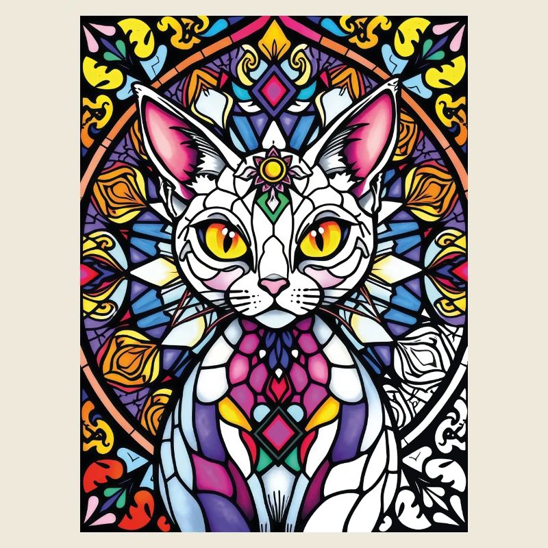 Chat En Vitrail Mosaïque