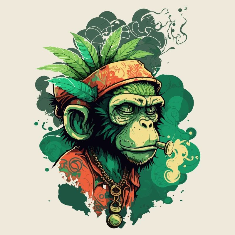 Tête de gorille verte avec ruban de feuille