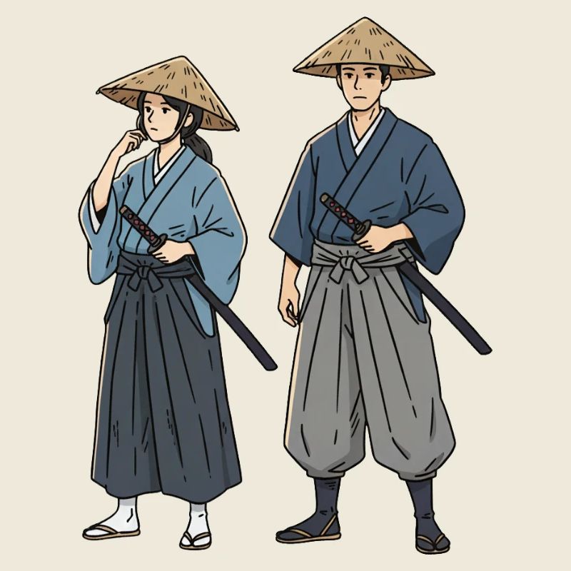 Duo de samouraïs en paire de kimono ronin