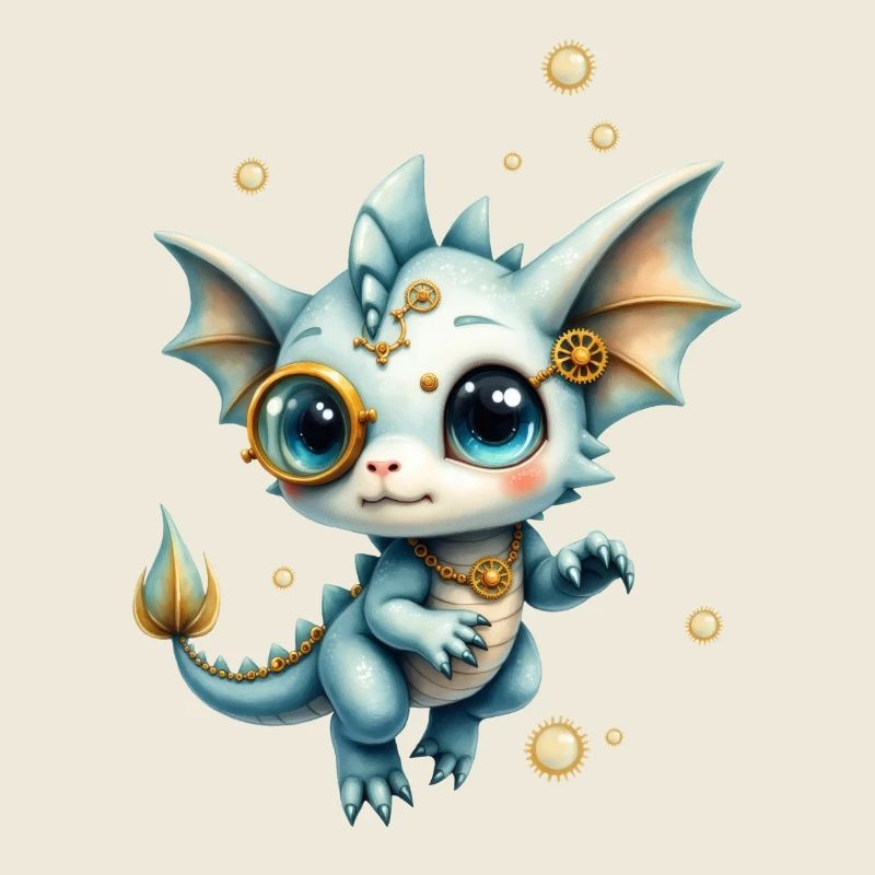 Steampunk Drache mit Lupe