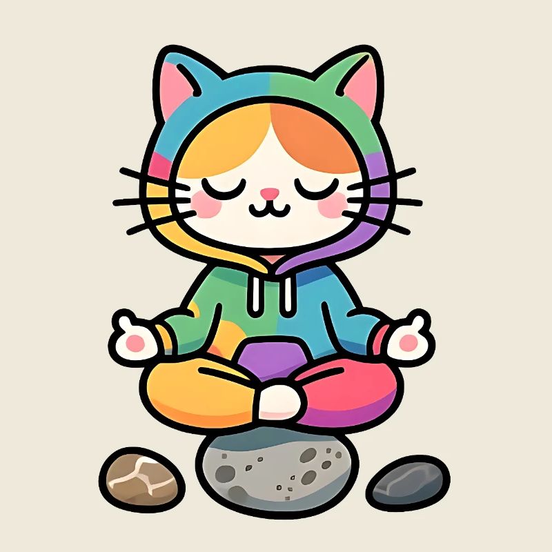 Meditative Regenbogen-Zen-Katze