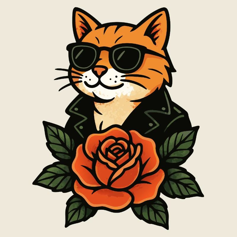 Cool Cat with Sunglasses Rose Retro Vintage