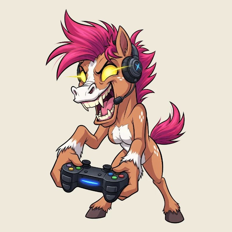Crazy Neon Pony Gamer avec casque de jeu