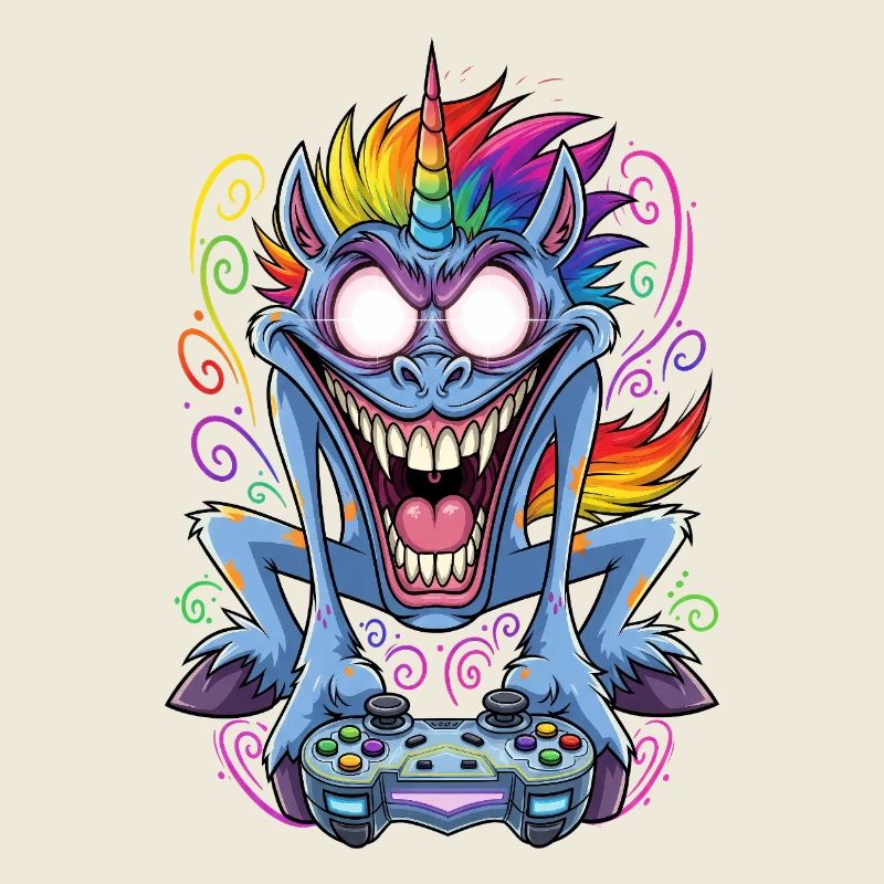Verrücktes Gaming Einhorn mit Controller Gamer