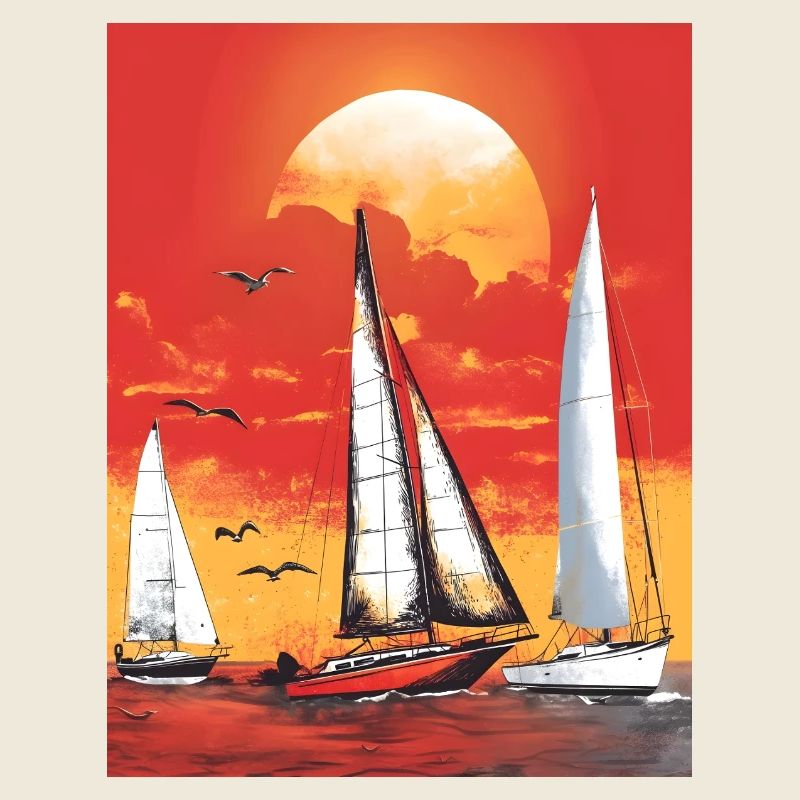 Coucher de soleil avec voilier