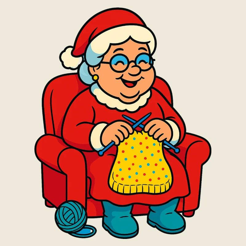 Mamie de Noël tricotant dans le fauteuil