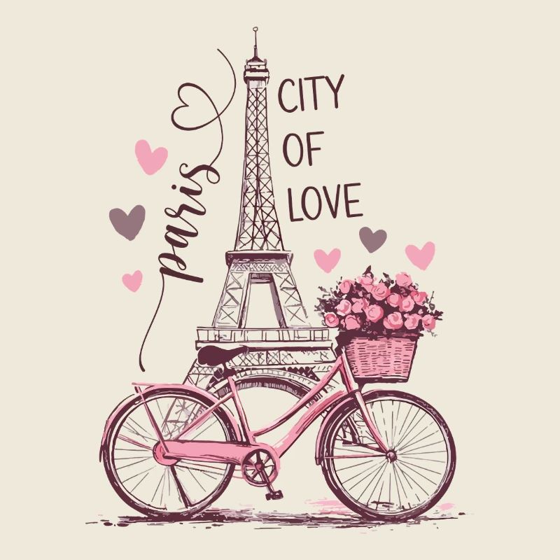 Paris Tour Eiffel Vélo Coeurs Fleurs France
