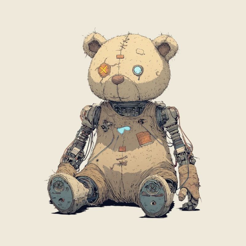 Geflickter Teddybär in Rusty Robot