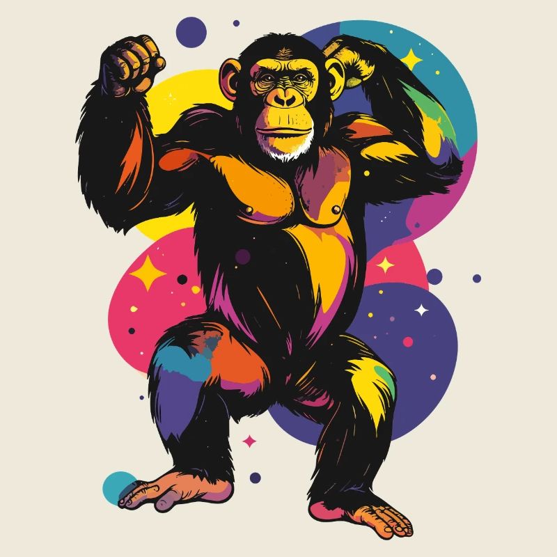 Motif coloré de Pop Art Chimpanzé Singe debout