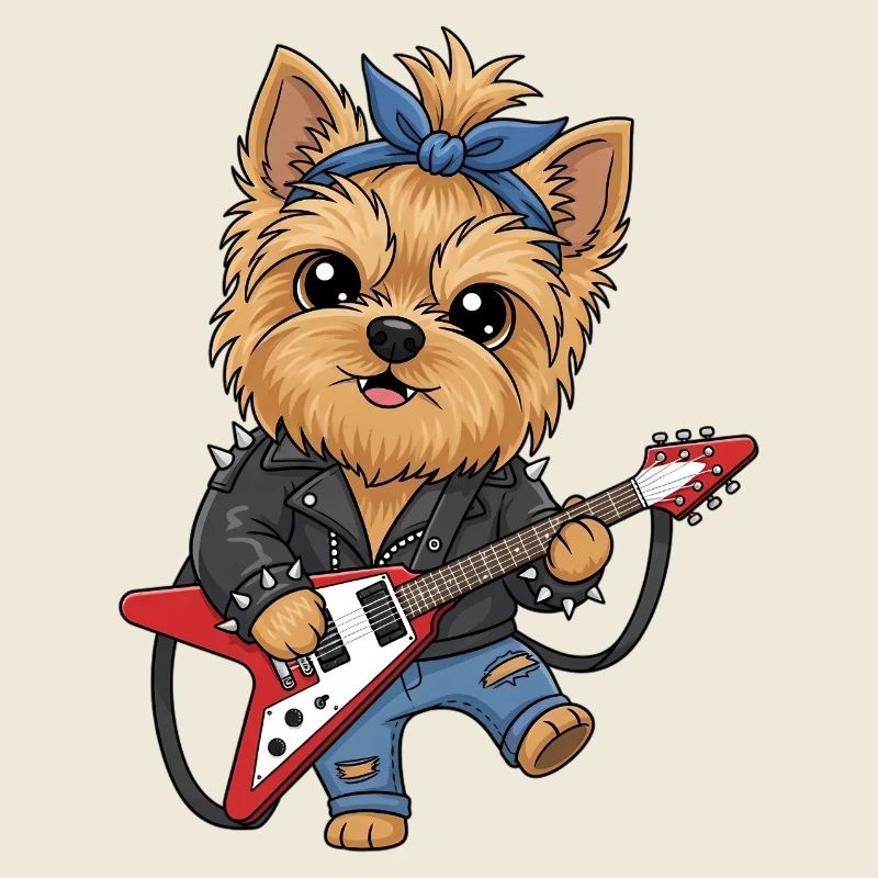 Punk Yorkie mit Gitarre