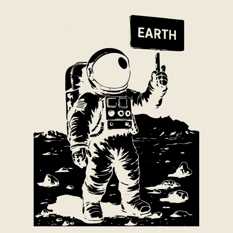 Astronaut on the moon holding a sign