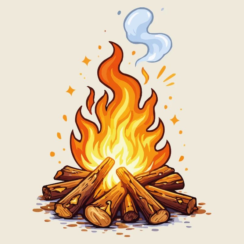 Flamme de dessin animé autour du feu de camp