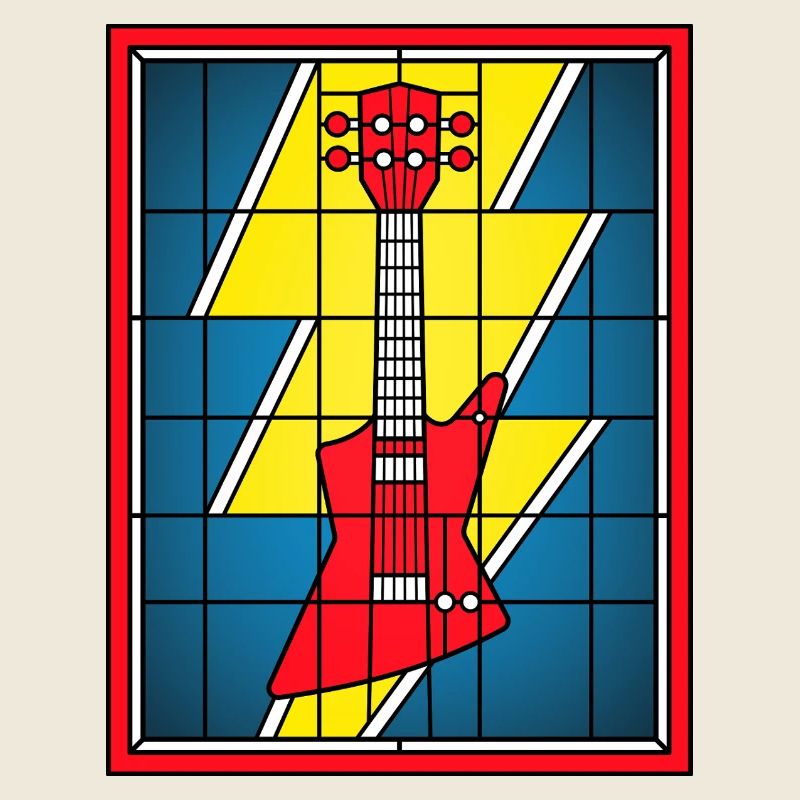 Guitare en vitrail avec éclair