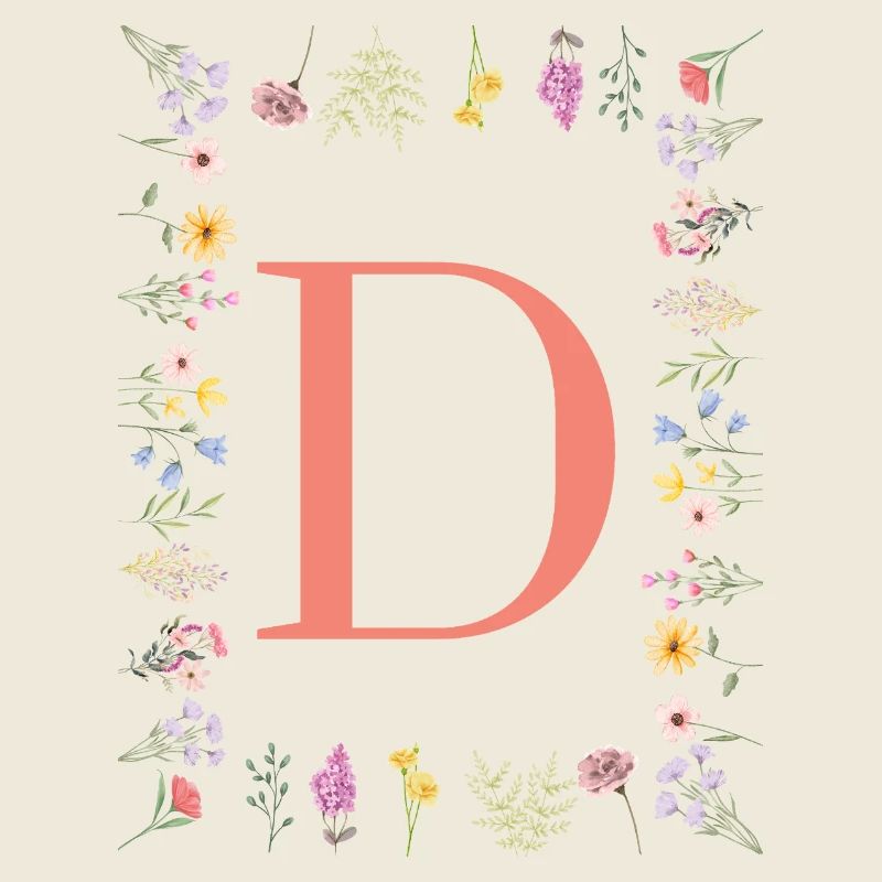Florale Initialen "D", Buchstaben Monogramm 