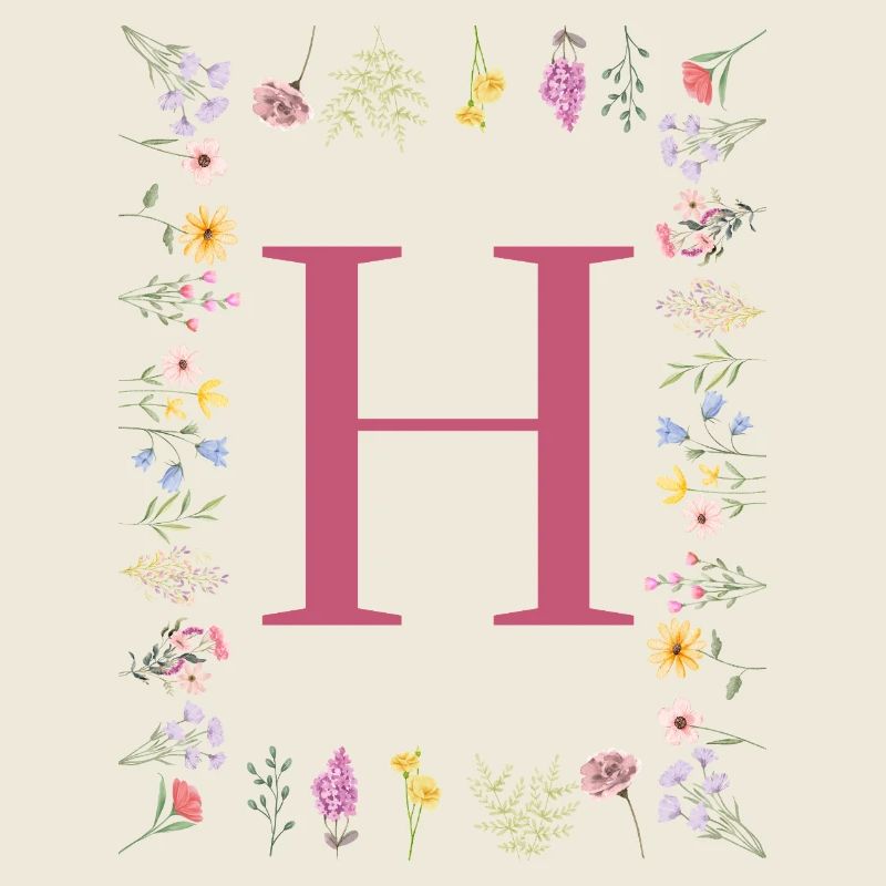 Initiales florales « H », monogramme de lettres