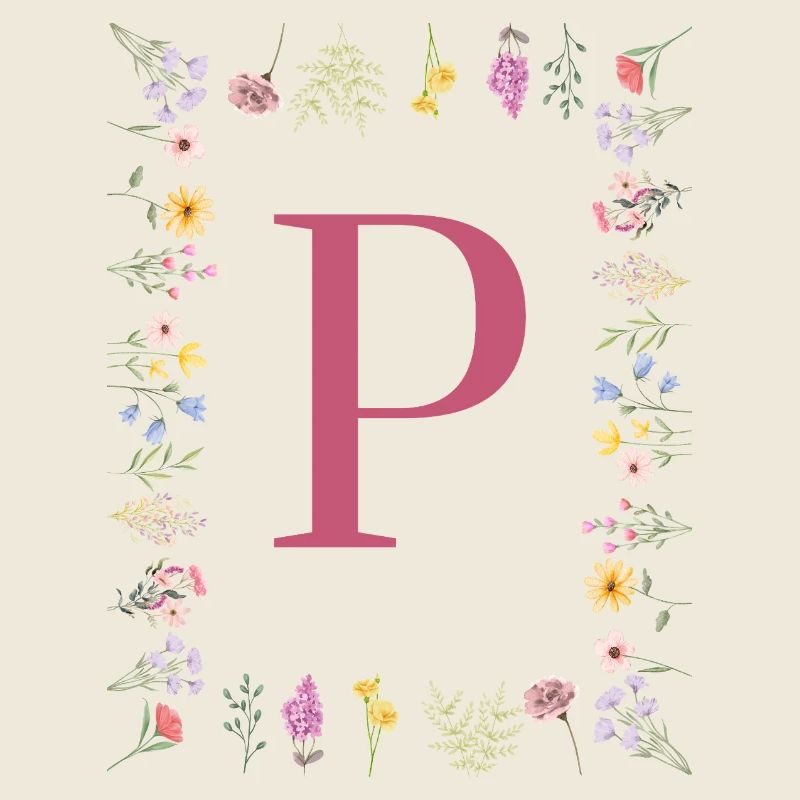 Initiales florales « P », monogramme de lettres