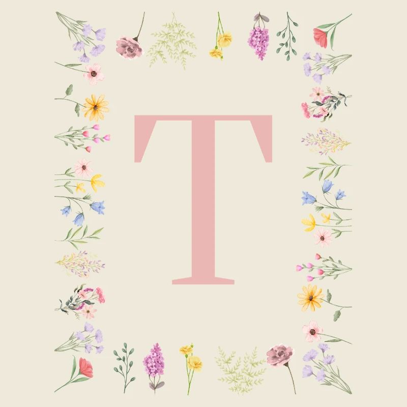 Initiales florales « T », monogramme de lettres