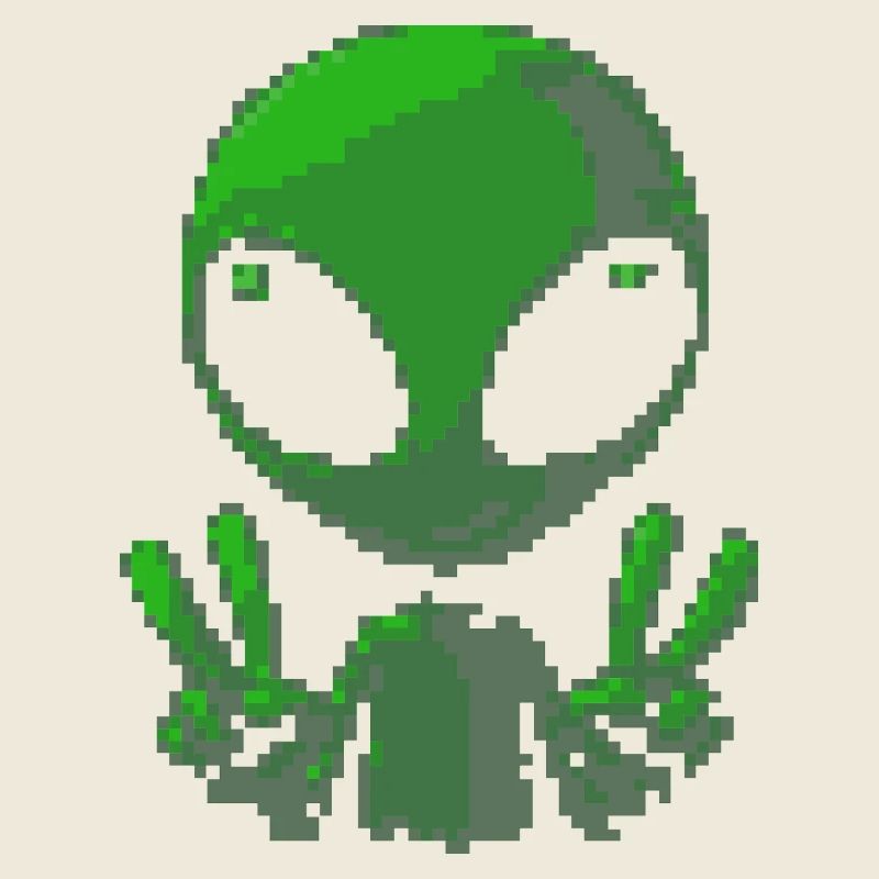 Pixel Green Alien Peace Sign