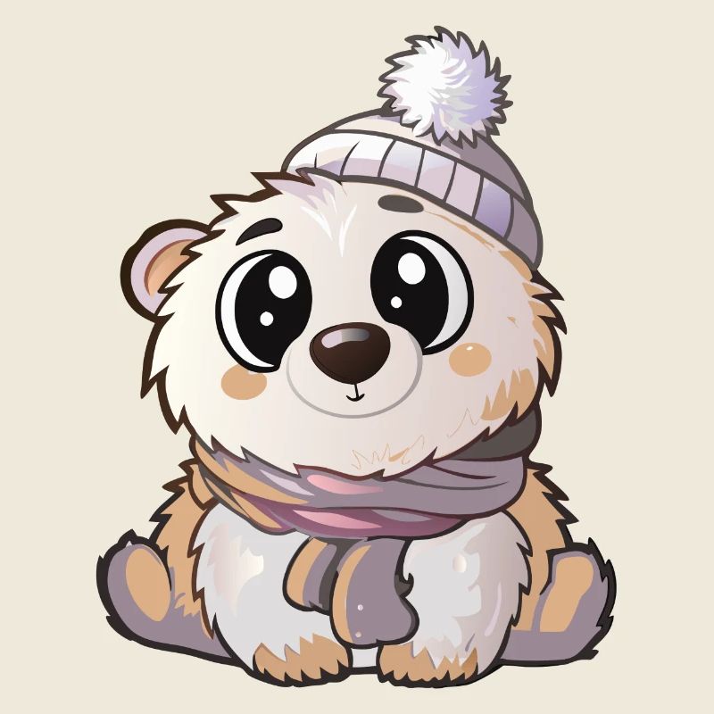 Ours polaire mignon avec écharpe et chapeau à pompon.