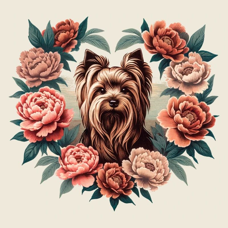 Pivoines Yorkshire Terrier