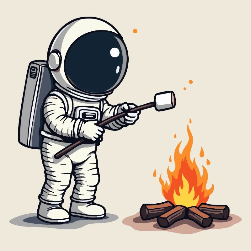 Astronaut roasting marshmallow at campfire