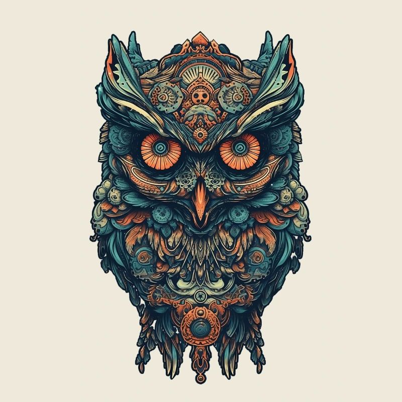 Mythische Boho Eule mit surrealen Mustern