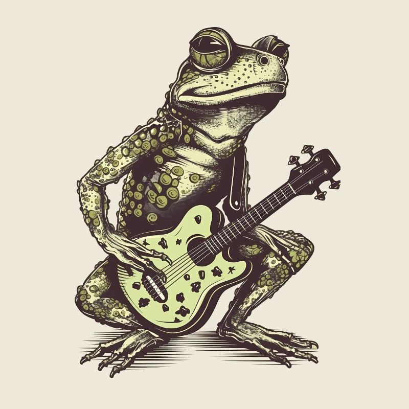 Cool green frog with guitar
