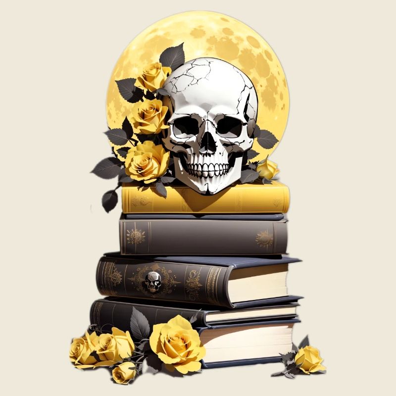 Bücherstapel mit Schädel