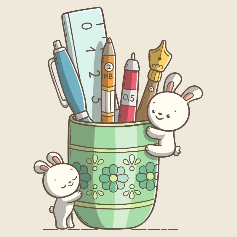Deux lapins mignons devant un stylo