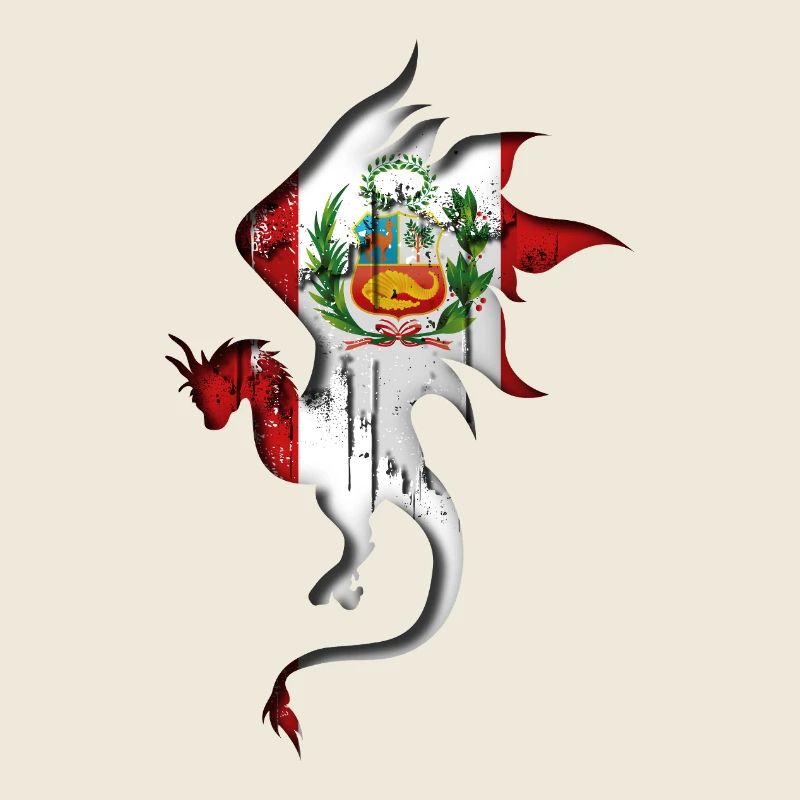 Drapeau du Pérou - Pérou - Silhouette de dragon