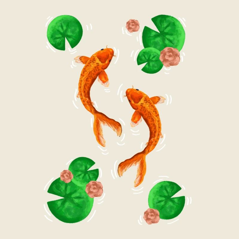 Koifisch dance over water lilies