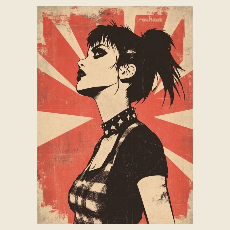 Cool punk woman under red sun