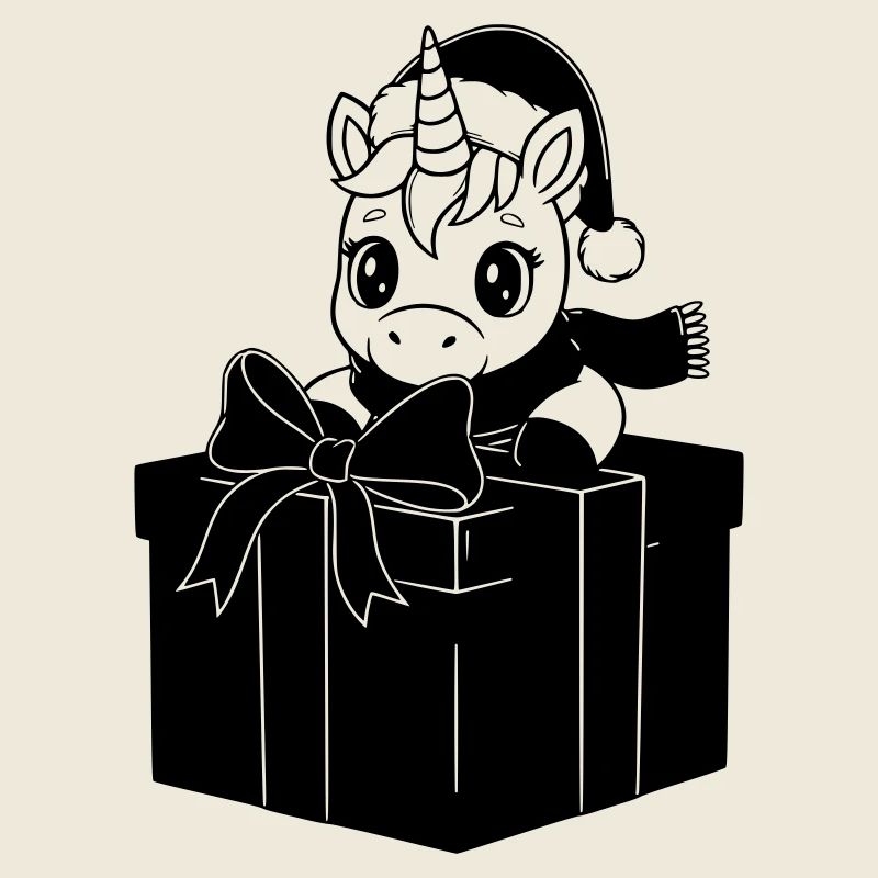 Weihnachts-Einhorn im Geschenk
