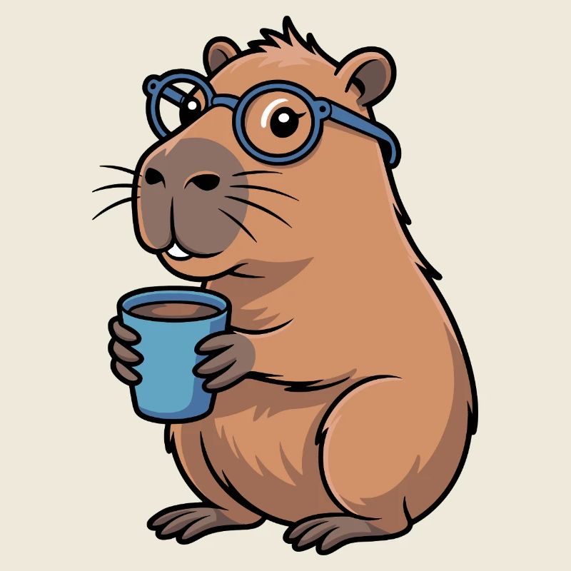 Coffee drinking capybara with glasses