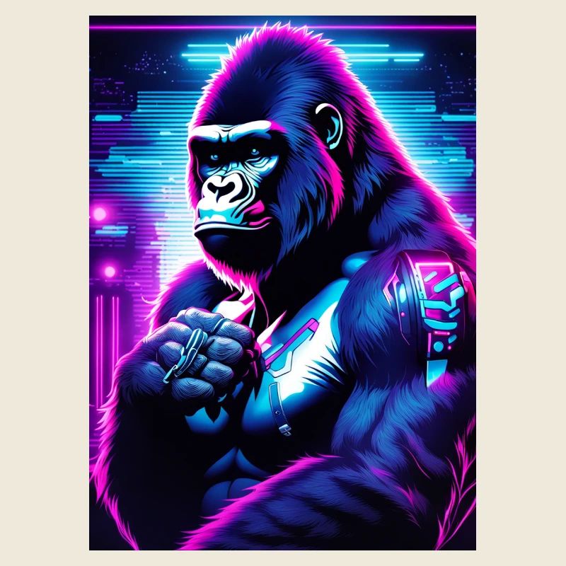 Neon Gorilla im CyberpunkStil