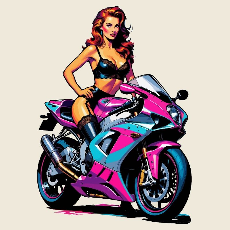 Pin-up sur une moto de course