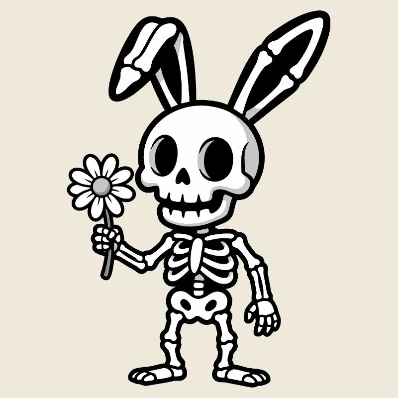 Skeleton Rabbit with Flower