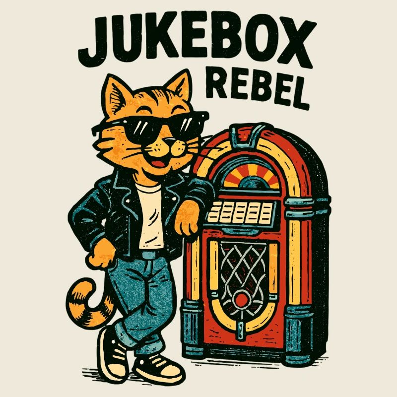 Jukebox Rebel : Un chat rétro cool dans le style comique